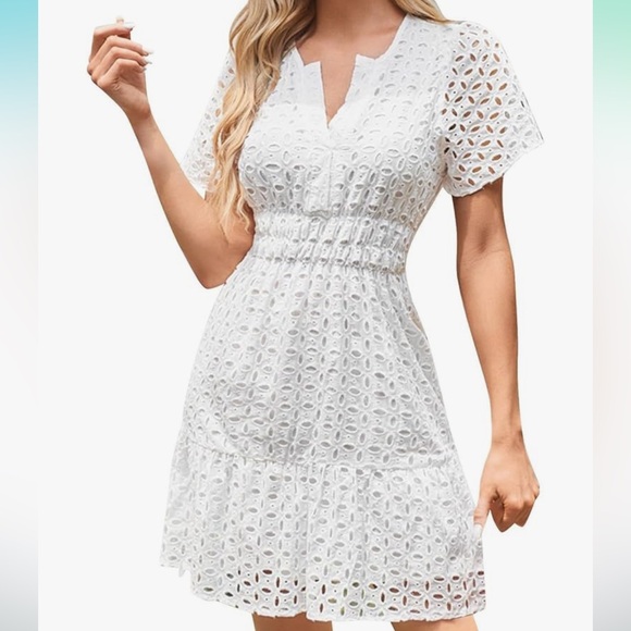 Dresses & Skirts - Chic White Lace Midi Dress NWOT!